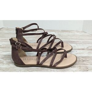 Journee Collection Womens Size 8.5 Brown Leather Adjustable Strappy Sandal